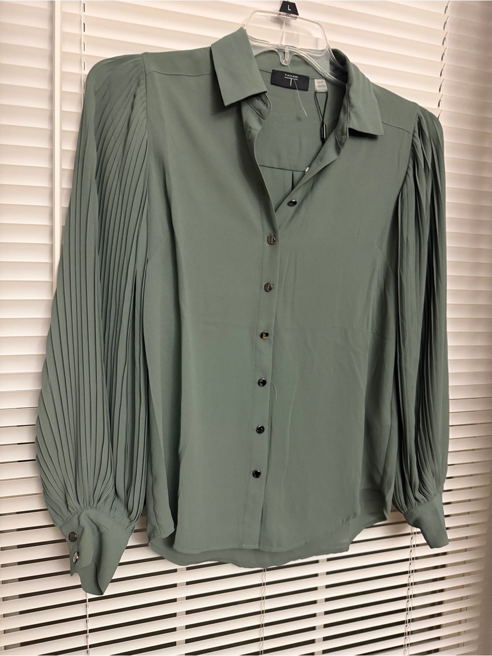 Tahari Sage Green Casual Button-Down Shirt